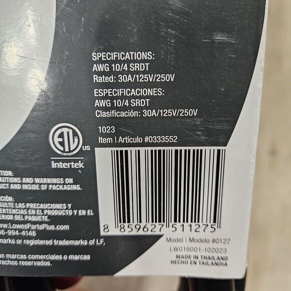 Utilitech 6ft 4 Prong Black Dryer Appliance Power Cord 10 Gauge 30 Amp New - Picture 4 of 7